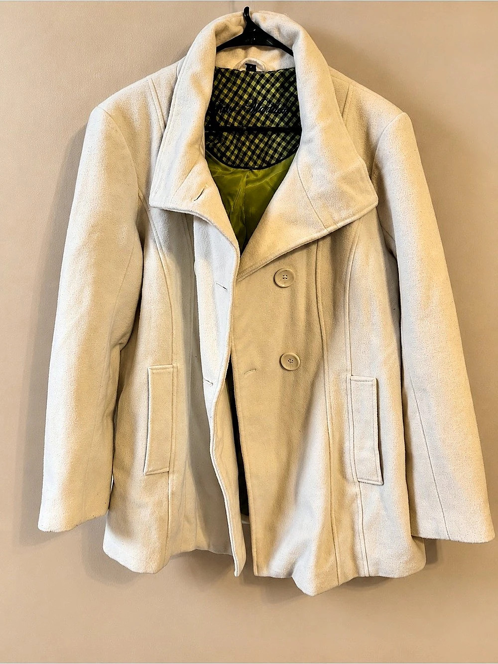 Cream Checkered-Lining Pea Coat